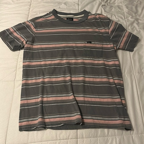 Men’s RVCA Size Small Grey and Pink Striped T-Shirt - Picture 1 of 3
